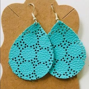 Robin’s egg blue perforated leather earrings